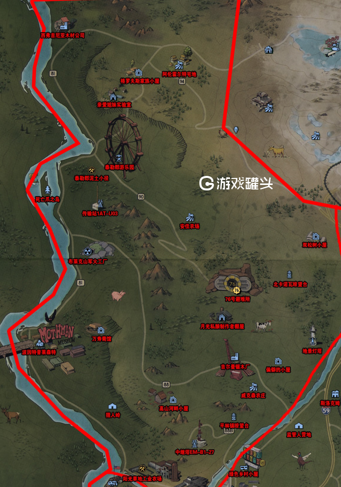 辐射76中文版地图详细索引 各城镇及标志建筑位置图